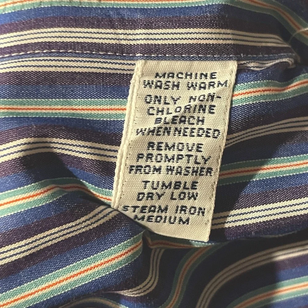 VTG Polo Ralph Lauren Shirt Men's 2XB Big Striped Blue Purple Long Sleeve Cotton